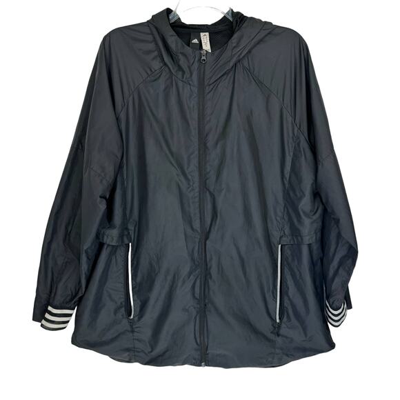 ADIDAS Black Lightweight Hooded Vented Zip Up Windbreaker Jacket Men 2XL Active - Picture 1 of 10